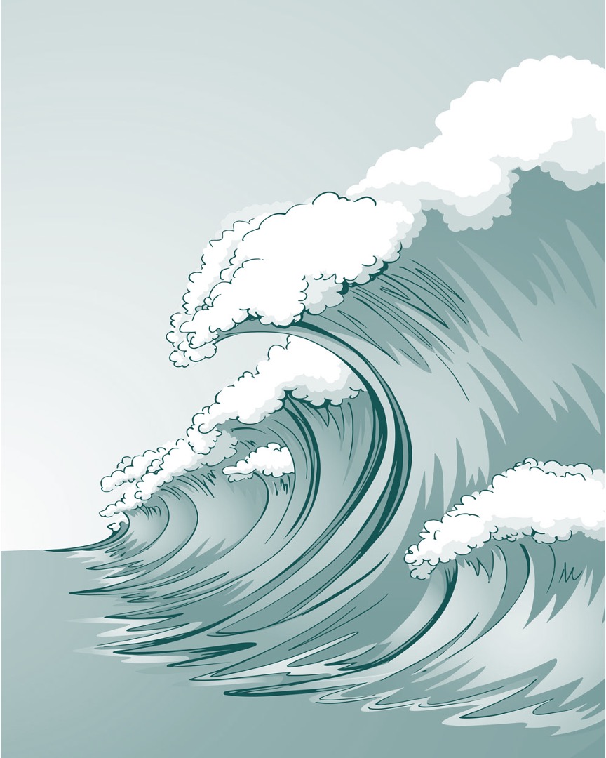 Illustration av en tsunami för att illustrera informationsöverflödet.